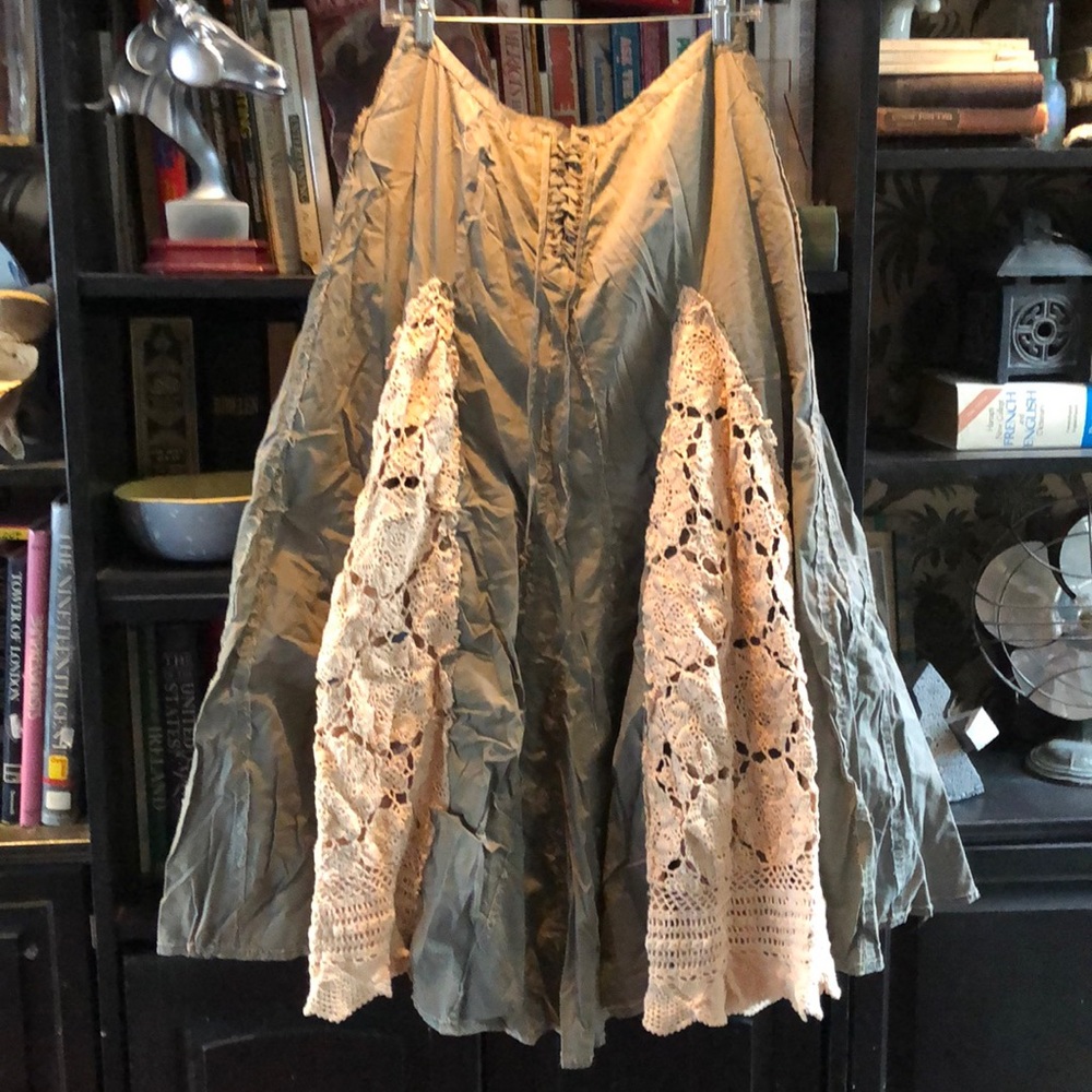 Handmade shabby army lace boho pieced maxi skirt